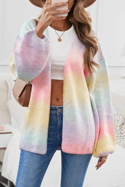 Soft Pastel Rainbow Striped Knit Oversized Cardigan with practical styling and dependable silhouette control.