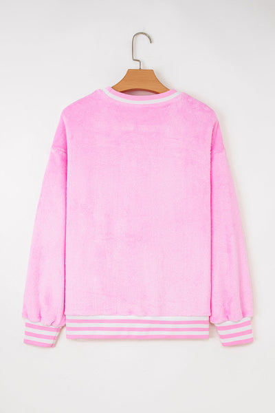 Women's Sachet Pink Chenille MERRY Sequin Graphic Pullover