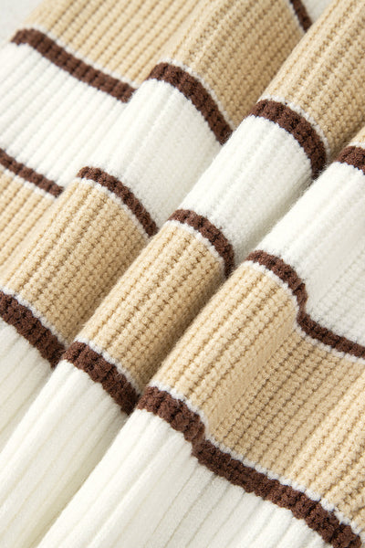 Women's Khaki Stripe Half-Zip Sweater with Drop Shoulder