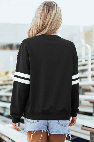 Women's Varsity Stripe Christmas Graphic Sweatshirt in Black
