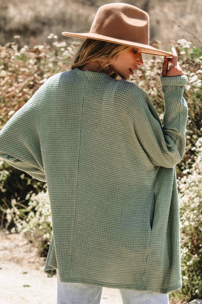 Cozy Women's Laurel Green Waffle Knit Open Front Cardigan for Stylish Layering and Comfort in Every Season
