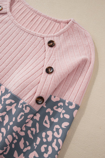 Trendy Women's Pink Cheetah Print Button-Up T-Shirt - Casual Round Neck Top for Everyday Comfort and Style