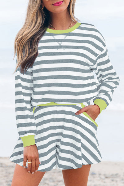Women's Casual Summer Striped Two-Piece Cotton Shorts Set - Relaxed Fit, Stylish & Comfortable for Everyday Wear