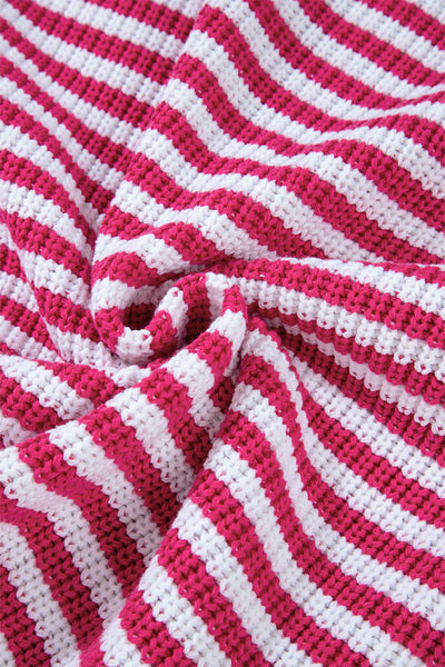 Women's Casual Chic Pink Stripe Zip-Up Sweater with Drop Shoulder Design for Effortless Style and Comfort made for easy styling and wardrobe