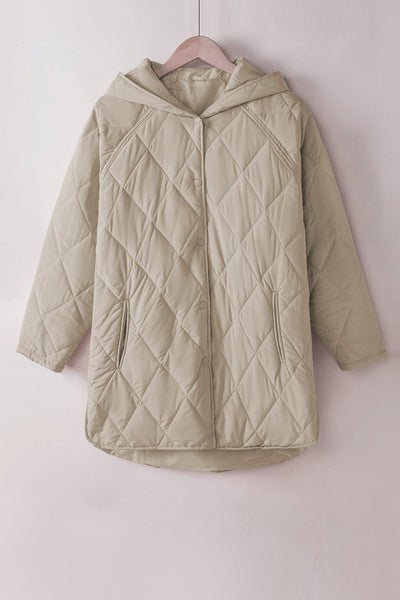 Women's Sage Green Diamond Quilted Hooded Puffer Coat