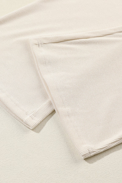 Women's Beige Ribbed Knit Two-Piece Polo Set and Wide-Leg Pants with practical styling and dependable silhouette control.