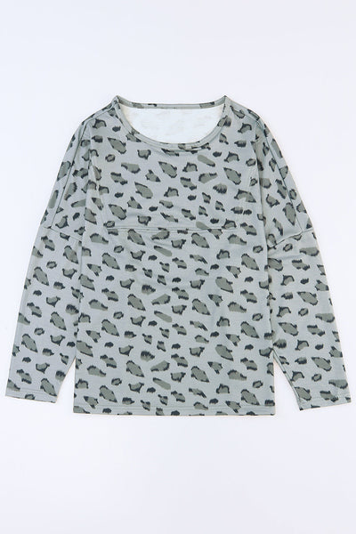 Casual Chic Women's Leopard Print Long Sleeve Top with Stitching - Relaxed Fit for Effortless Everyday Style