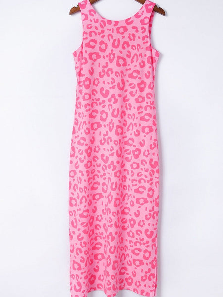 Leopard Print V-Neck Split Long Sleeve Dress
