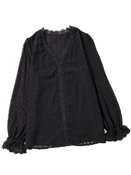 Chic Lace Panel Long Sleeve Blouse
