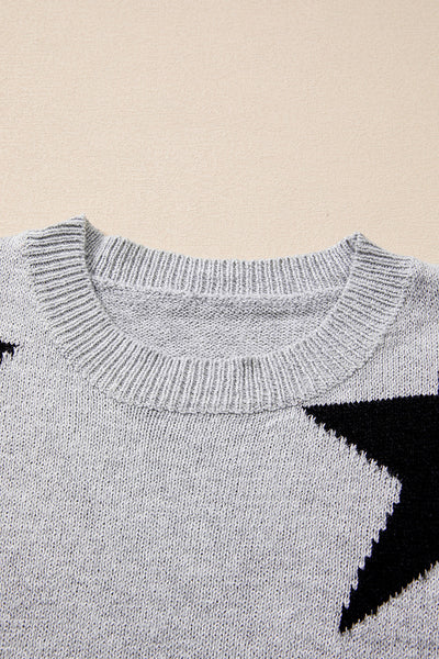 Cozy Women's Gray Star Pattern Oversized Sweater - Casual Knit Pullover for Effortless Everyday Style