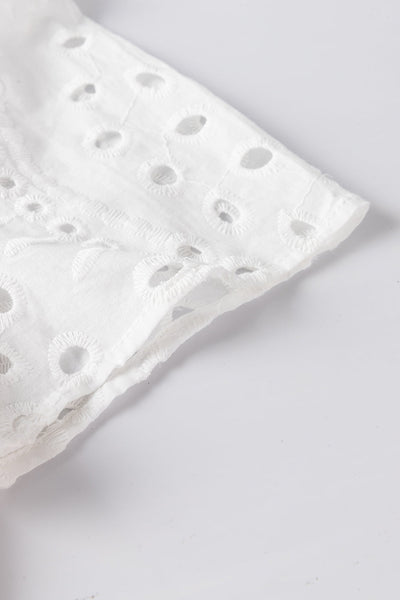 women's white geometric embroidery hollow out blouse - stylish summer top with trendy cut-out design made for easy styling and wardrobe coordination,