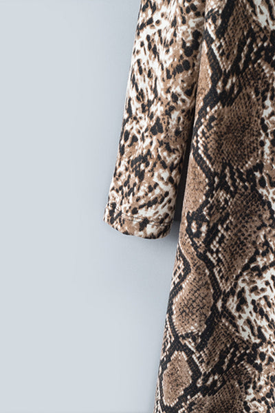 Women's Brown Snake Print Longline Slim Blazer with Lapel