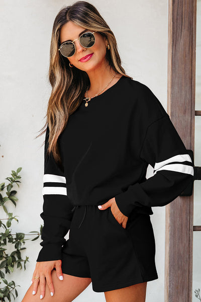 Trendy Women's Varsity Sweatshirt & Shorts Set - Casual, Comfortable Lounge Outfit in Vibrant Colors for Everyday Style