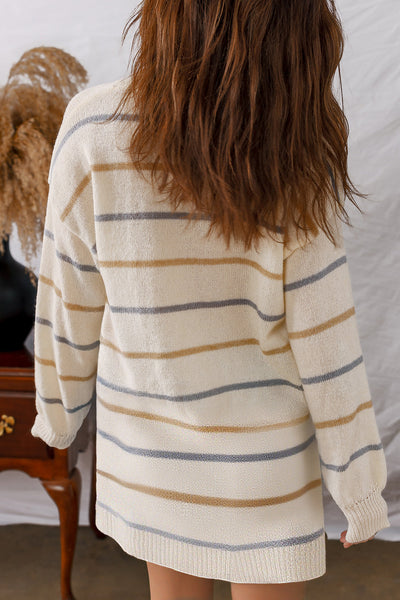 Women's Cozy Multicolor Striped Shift Mini Dress - Effortless Drop Shoulder Style for Chic Everyday Wear