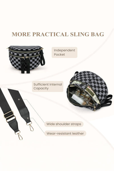 Women's Checkered Canvas Multi-Pocket Crossbody Bag
