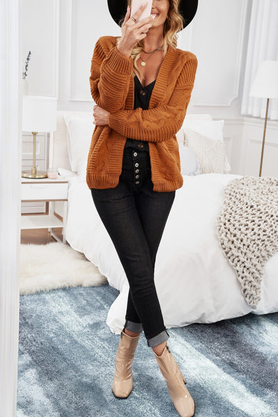 Women's Oversized Khaki Chunky Knit Cardigan with Long Sleeves - Cozy Casual Chic Layering Essential