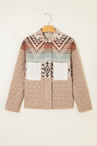 women's stylish women's earth tone aztec quilted jacket - cozy layer for fall and winter casual outings with practical styling and dependable