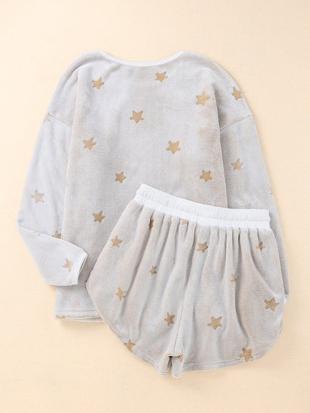 Cozy White Starry Plush Lounge Set for Girls