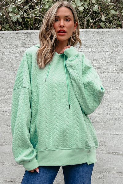 Women's Moonlight Jade Cable Textured Relaxed Hoodie