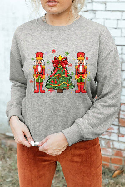 Women's Nutcracker Graphic Christmas Sweatshirt in Heather Gray