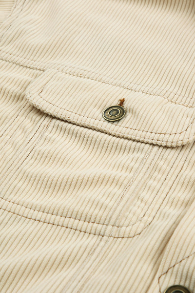 Cozy Women's Color Block Striped Corduroy Jacket with Button-Up Front and Pockets - Perfect Fall Outerwear made for easy styling and wardrobe