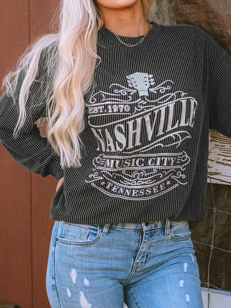 NASHVILLE MUSIC CITY Black Corded Graphic Pullover Sweatshirt