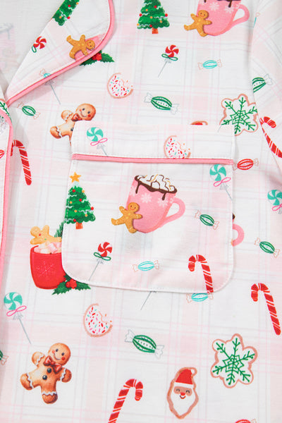 Cozy Pink Christmas Pajama Set for Women - Cute Short Sleeve Top & Pants, Festive Holiday Sleepwear for Ultimate Comfort