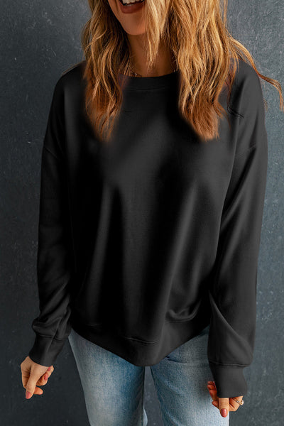 Women's Cozy Black Crewneck Pullover Sweatshirt - Casual, Comfortable Fit for Everyday Style and Relaxation