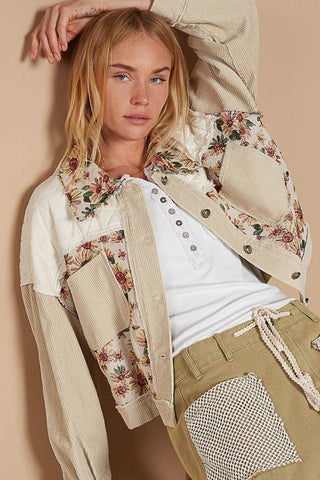 Floral Corduroy Quilted Button Down Jacket