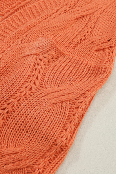 Classic Cable Knit Open-Front Cardigan with Ribbed Trim