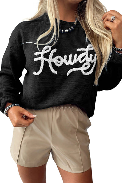 Women's Howdy Embroidered Black Knit Western Sweater