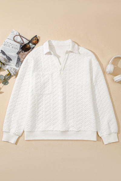 Cozy Women's White Textured Sweatshirt - Stylish Casual Fit for Everyday Comfort and Versatile Outfits