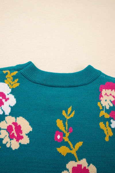 Cozy Women's Floral Knit Sweater in Soft Pastels - Stylish Fit for Casual Outings and Layering in Cool Weather