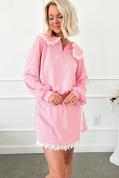 Elegant Women's Lace Trim Two-Piece Set - Chic Top & Matching Skirt for Effortless Style in Any Occasion