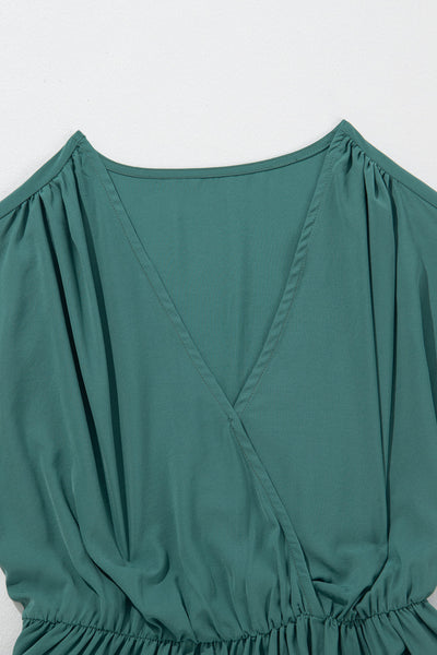 V-Neck Long Sleeve Pleated Dress