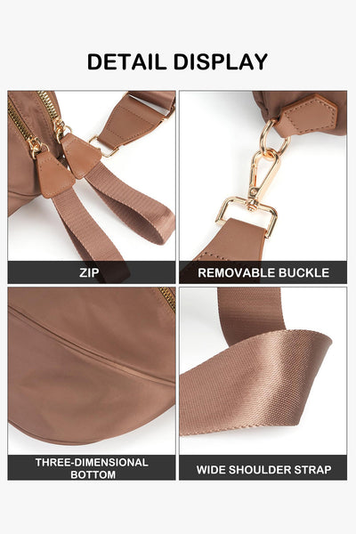 Women's Camel Double Zip Crescent Sling Crossbody Bag