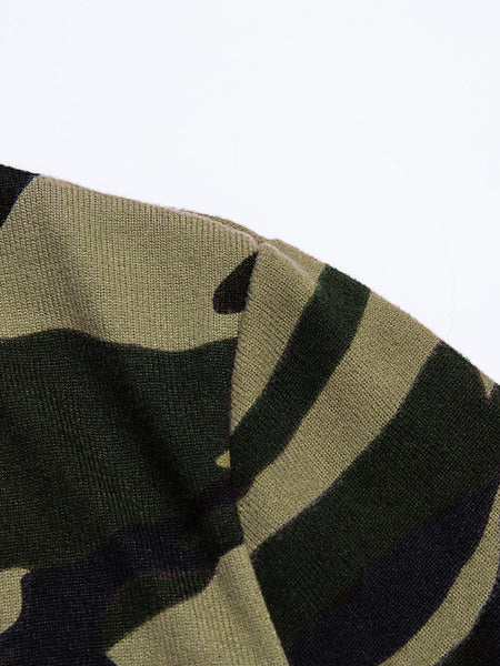 Women's Green Camo Print V-Neck Cardigan in Cardigans