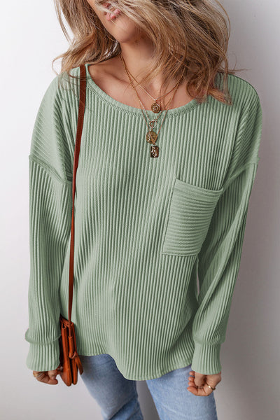 Women's Aqua Solid Corded Long Sleeve Drop Shoulder Top - Casual Fit, Stylish Everyday Essential for Effortless Chic
