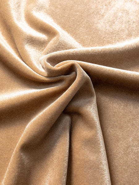 Romantic French Beige Ruffled Puff Sleeve Mock Neck Velvet Blouse