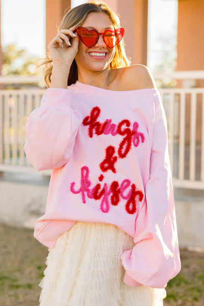 Women's Cozy Pink Embroidered Raglan Sleeve Sweatshirt - Perfect for Casual Everyday Style and Comfort