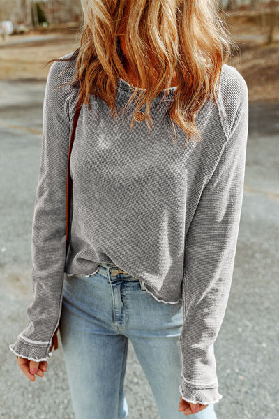 Cozy Fit Textured Knit Long Sleeve Top for Women - Stylish Layering Essential for Casual Outings in Soft Fabric
