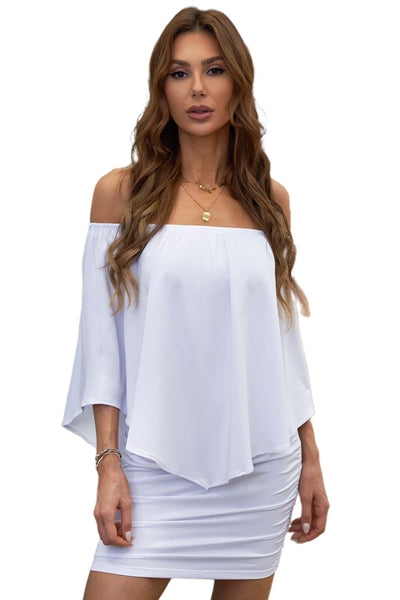 One shoulder Waisted Three-quarter Sleeve Dress