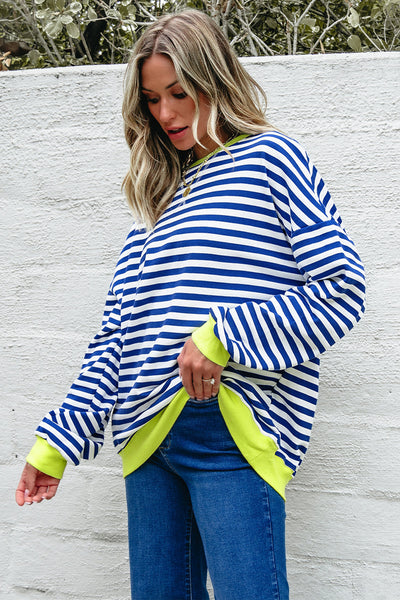 Women's Breton Stripe Cotton Sweatshirt with Neon Trim