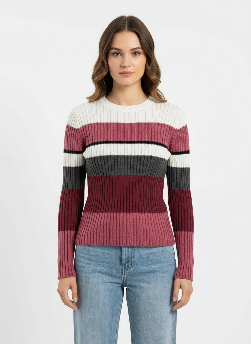 Y2K Striped Ribbed Turtleneck Sweater