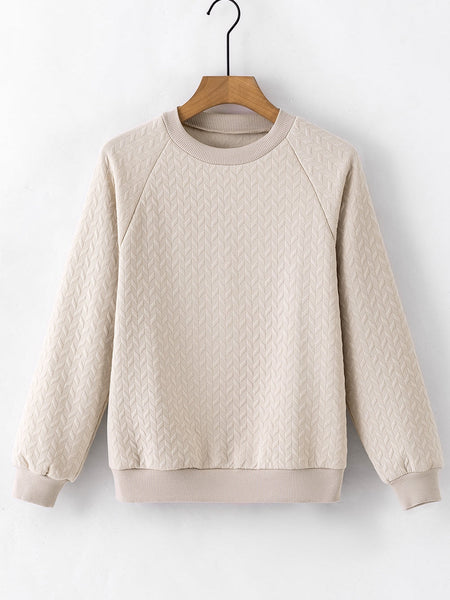 Cozy Beige Quilted Texture Pullover with Raglan Sleeves