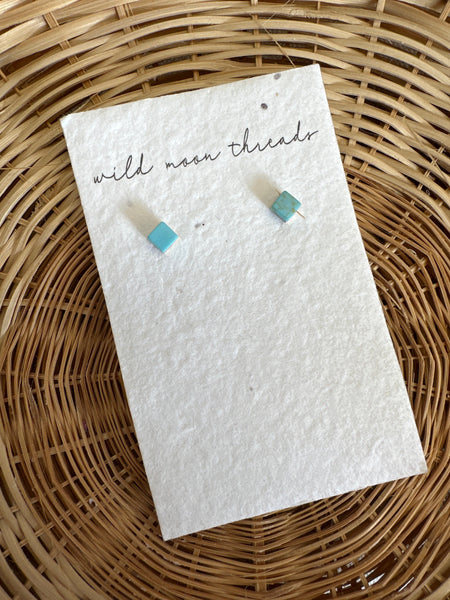 Wildmoon Threads Turquoise Stone Square Stud Earrings