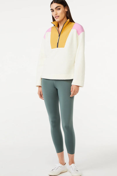 Cozy Women's Color Block White Fleece Half Zip Sweatshirt - Stylish Layering Essential for Casual Outings