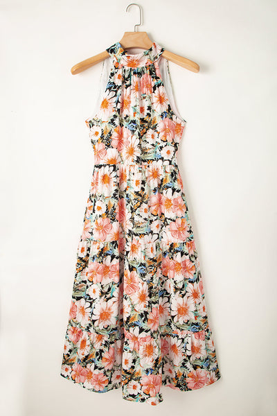Floral V-Neck Off-Shoulder Short Sleeve Dress
