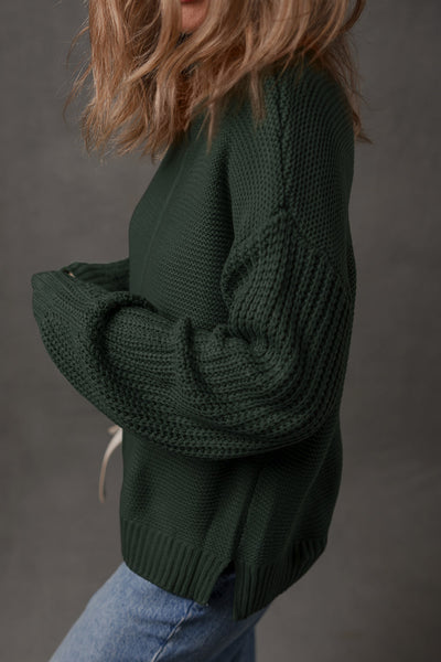 Cozy Mist Green Loose-Fit Drop Shoulder Sweater for Women with Chic Front Seam Detail - Perfect for Casual Style
