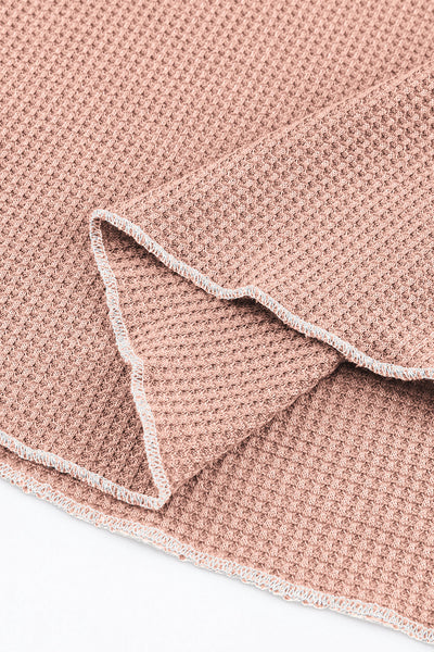 Women's Apricot Pink Textured Long Sleeve Blouse - Casual Round Neck Top for Everyday Comfort and Effortless Style